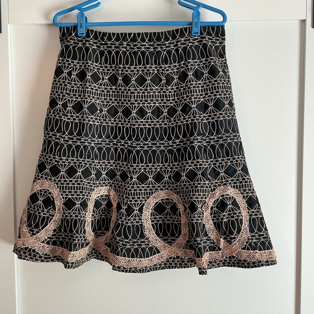 Vintage Nanette Lepore Skirt Womens Med Black A Line Embroidered Textured Swirl